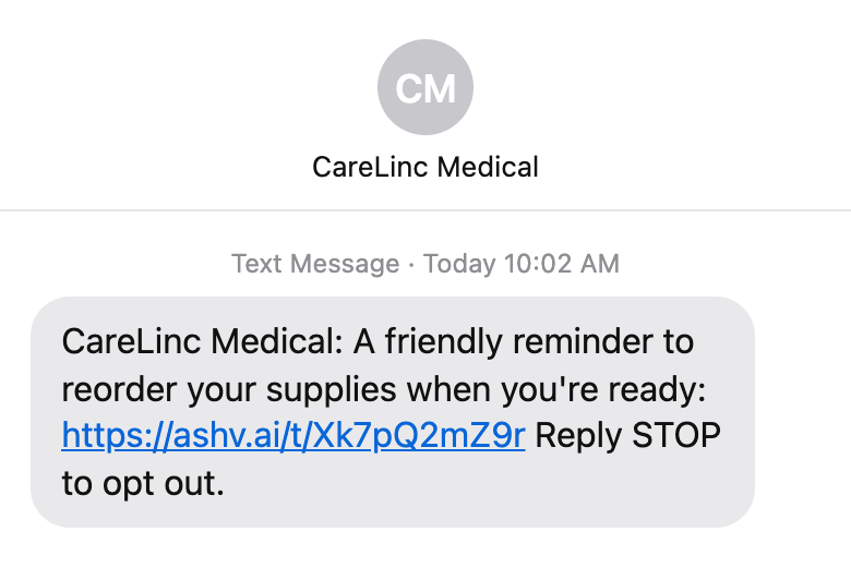 CareLinc action-needed text asking you to confirm a reorder and review your information.