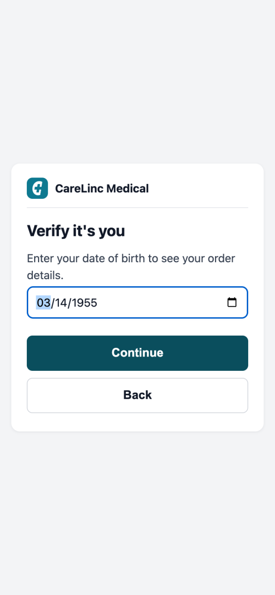 Identity verification screen asking for your date of birth.